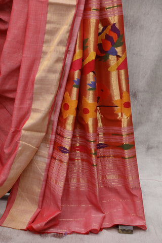 Red Cotton Paithani Saree - SRRCPS445