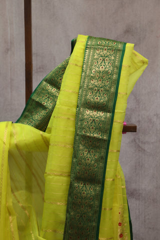 Neon Yellow Chanderi Tissue Silk Saree-SRNYCTSS85