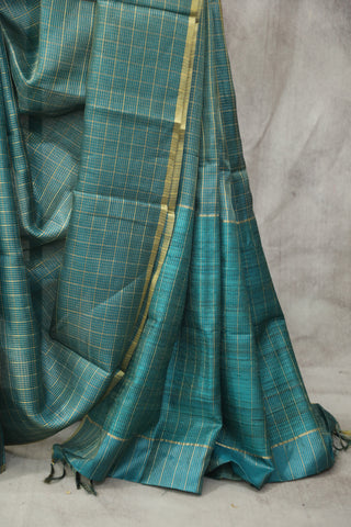 Teal Green Tussar Silk Saree - SRTGTSS976