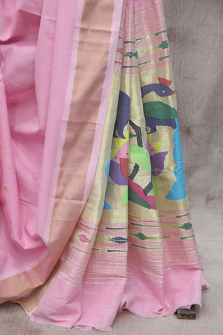 Pastel Pink Cotton Paithani Saree - SRPPCPS446