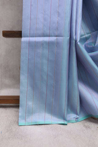 Teal Grey Striped Soft Silk Saree - SRTGSSSS187