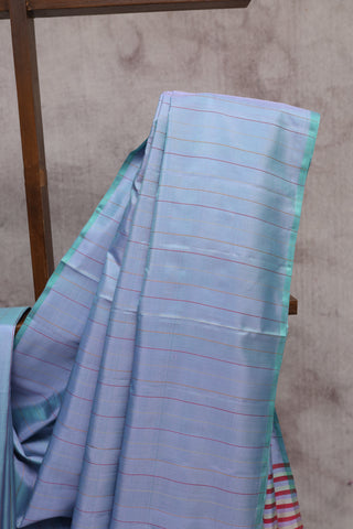 Teal Grey Striped Soft Silk Saree - SRTGSSSS187