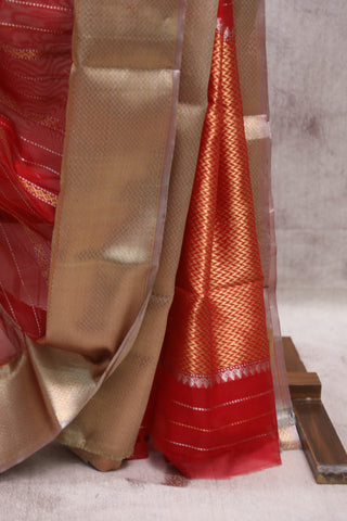 Red Chanderi Tissue Silk Saree-SRRCTSS87