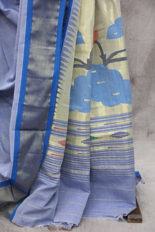 Pastel Blue Cotton Paithani Saree - SRPBCPS438