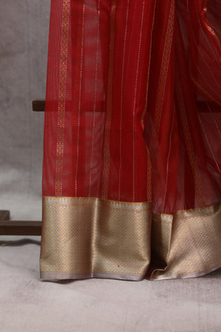 Red Chanderi Tissue Silk Saree-SRRCTSS87