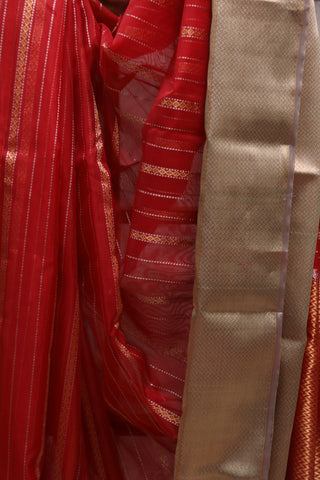 Red Chanderi Tissue Silk Saree-SRRCTSS87