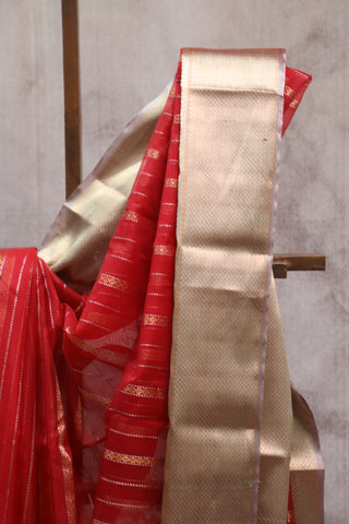 Red Chanderi Tissue Silk Saree-SRRCTSS87