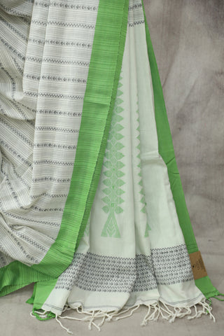 White-Black Bengal Cotton Saree - SRWBCS85