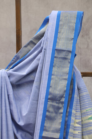 Pastel Blue Cotton Paithani Saree - SRPBCPS438