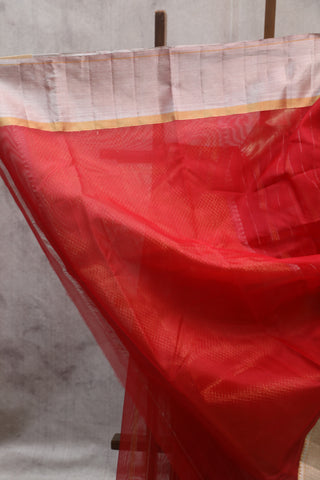 Red Chanderi Tissue Silk Saree-SRRCTSS87