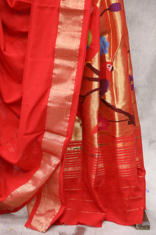 Red Cotton Paithani Saree - SRRCPS444