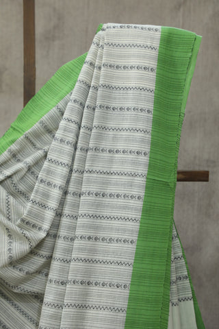 White-Black Bengal Cotton Saree - SRWBCS85