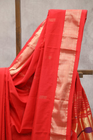 Red Cotton Paithani Saree - SRRCPS444