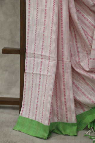 White-Pink Bengal Cotton Saree - SRWBCS83