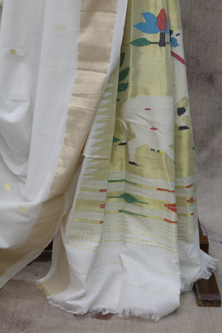 White Cotton Paithani Saree - SRWCPS442