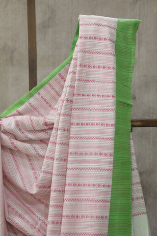 White-Pink Bengal Cotton Saree - SRWBCS83