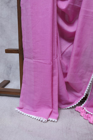 Pink Mulmul Cotton Saree-SRPMCS158