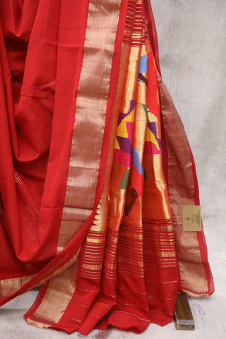 Red Cotton Paithani Saree - SRRCPS443