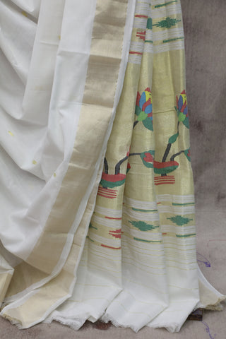 White Cotton Paithani Saree - SRWCPS441