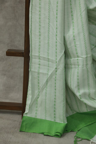 White-Green Bengal Cotton Saree - SRWGCS84