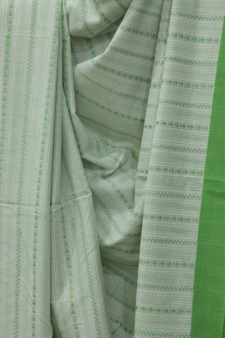 White-Green Bengal Cotton Saree - SRWGCS84