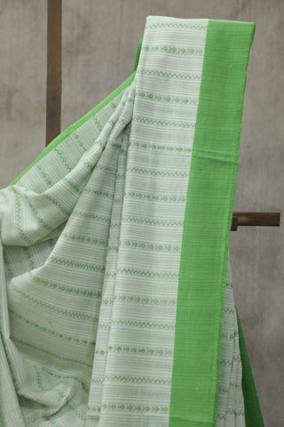 White-Green Bengal Cotton Saree - SRWGCS84