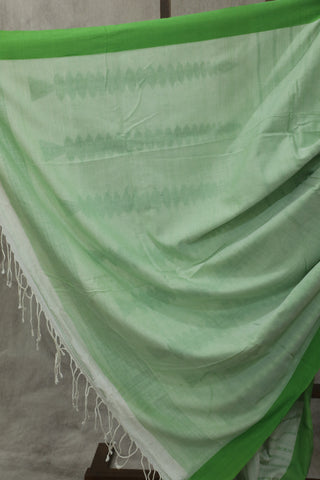 White-Green Bengal Cotton Saree - SRWGCS84