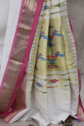 White Cotton Paithani Saree - SRWBCPS373