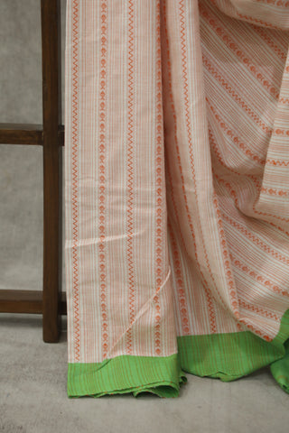 White-Orange Bengal Cotton Saree - SRWOCS87