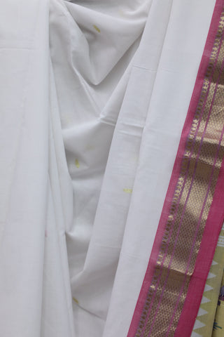 White Cotton Paithani Saree - SRWBCPS373