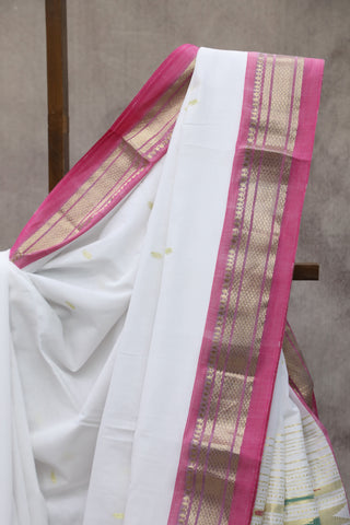 White Cotton Paithani Saree - SRWBCPS373