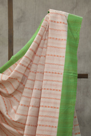 White-Orange Bengal Cotton Saree - SRWOCS87