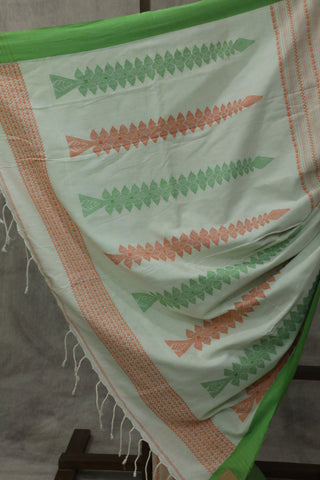 White-Orange Bengal Cotton Saree - SRWOCS87