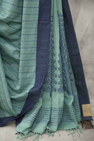 Grey Teal Bengal Cotton Saree - SRGTBCS73