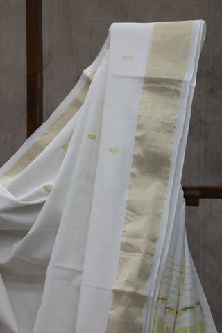 White Cotton Paithani Saree - SRWCPS440