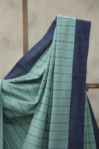 Grey Teal Bengal Cotton Saree - SRGTBCS73