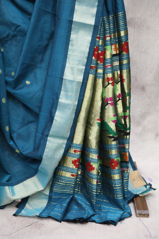 Peacock Blue Cotton Paithani Saree - SRPBCPS449