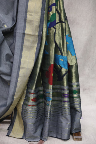 Grey Cotton Paithani Saree - SRGCPS451