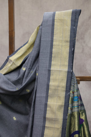 Grey Cotton Paithani Saree - SRGCPS451