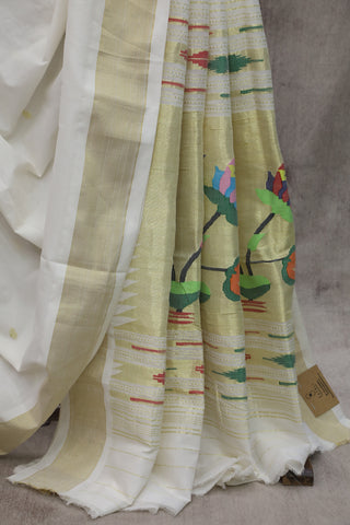 White Cotton Paithani Saree - SRWCPS458