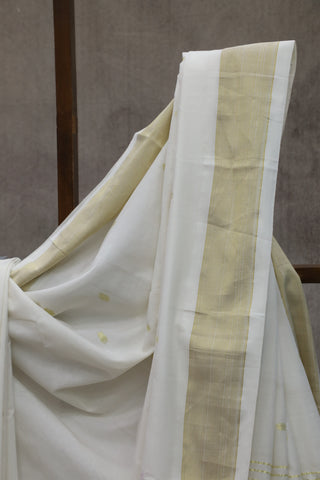 White Cotton Paithani Saree - SRWCPS458