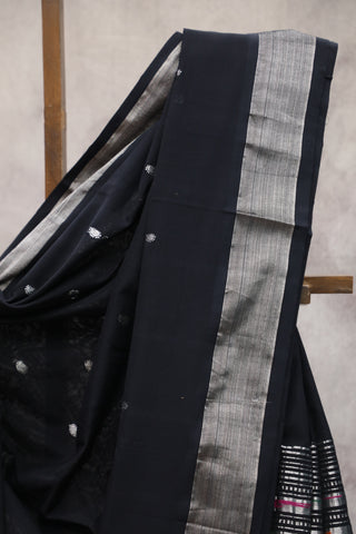 Black Cotton Paithani Saree - SRBCPS447