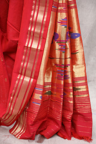 Red Cotton Paithani Saree - SRRCPS456