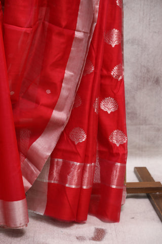 Red Chanderi Tissue Silk Saree-SRPCTSS90