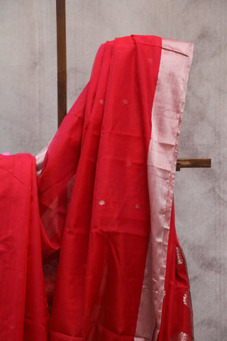 Red Chanderi Tissue Silk Saree-SRPCTSS90