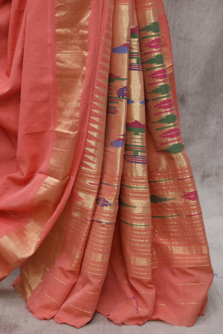 Peach Cotton Paithani Saree - SRPCPS452