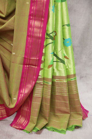 Moss Green Cotton Paithani Saree - SRMGCPS432