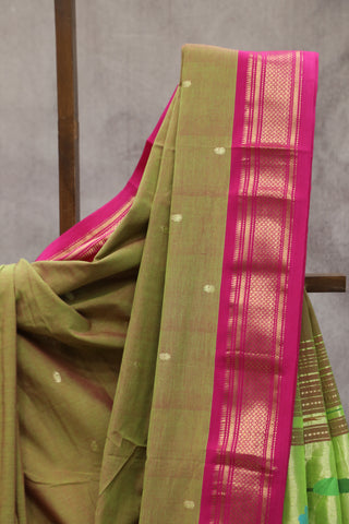 Moss Green Cotton Paithani Saree - SRMGCPS432