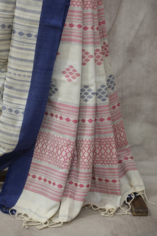 White-Blue Bengal Cotton Saree - SRWBBCS82