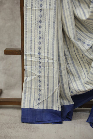 White-Blue Bengal Cotton Saree - SRWBBCS82